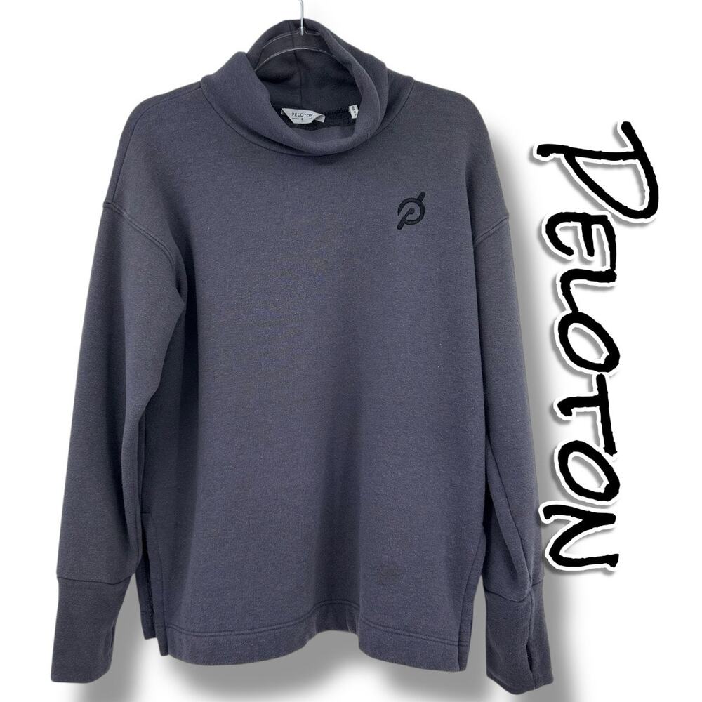 Peloton Charcoal Mock Neck Pullover Sweatshirt Logo Thumb Hole Cuffs Womens Sz S